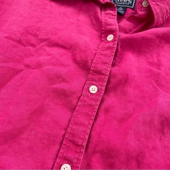 Chaps Classics Women's Dark Hot Pink 100% Linen Button Down Shirt Size XL - Picture 6 of 9
